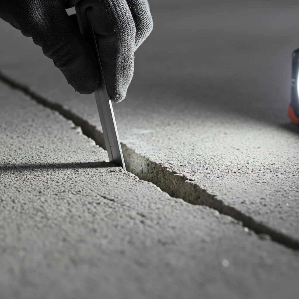 Crack measurement on a concrete slab foundation surface in Pflugerville