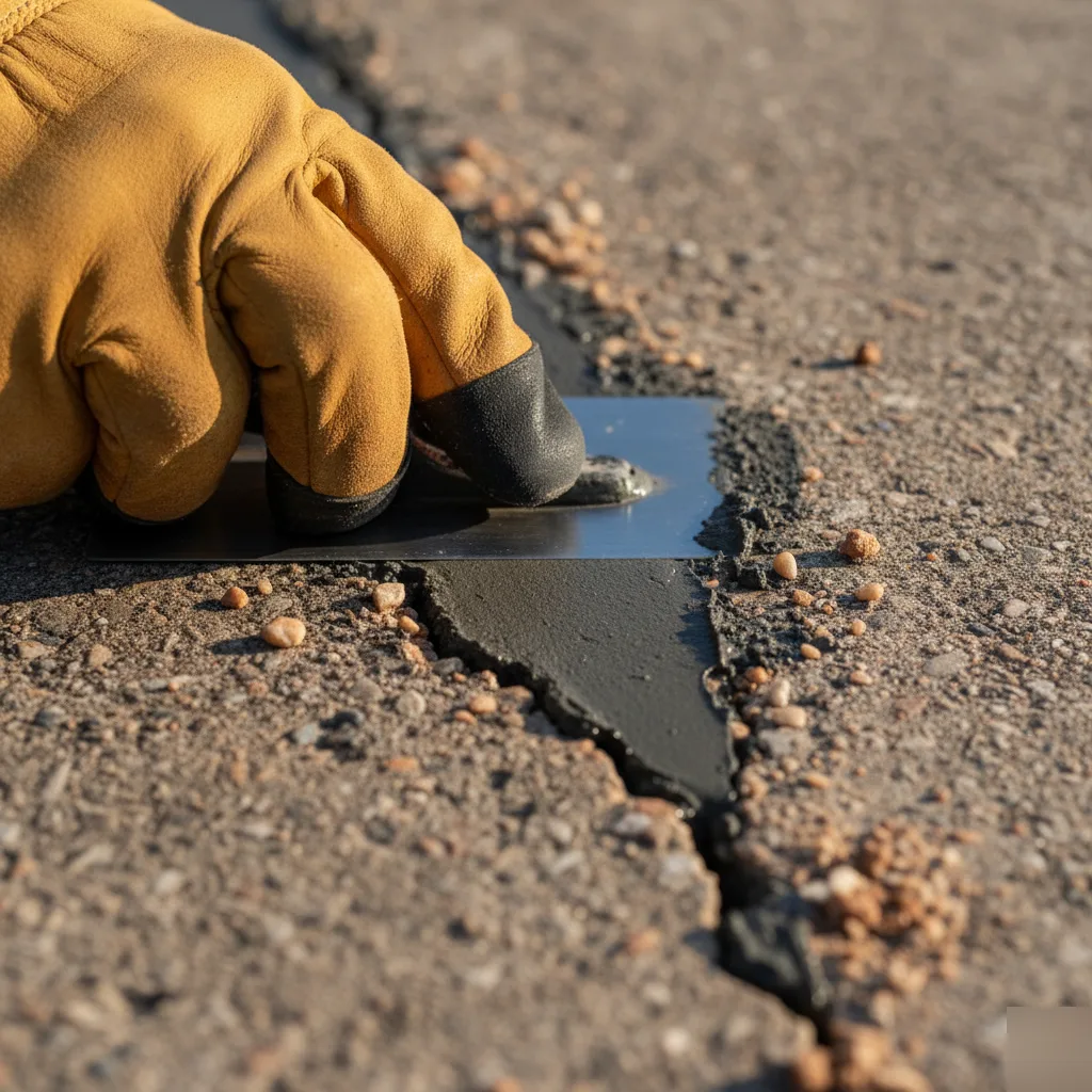 Trowel resurfacing a concrete driveway during repair in Pflugerville