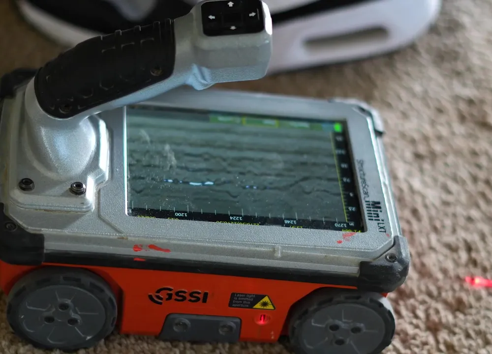 Ground-penetrating radar scan locating post-tension cables before an interior steel pier is installed in Pflugerville