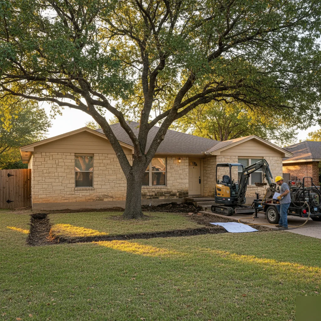 Concrete underpinning crew working on an Austin home in clay soil