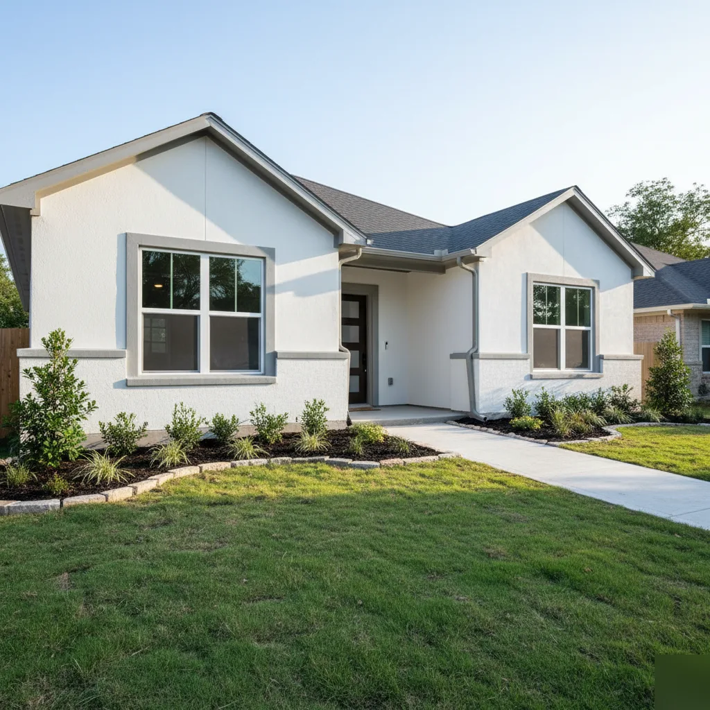 Leveled home with restored foundation, exterior view in Austin
