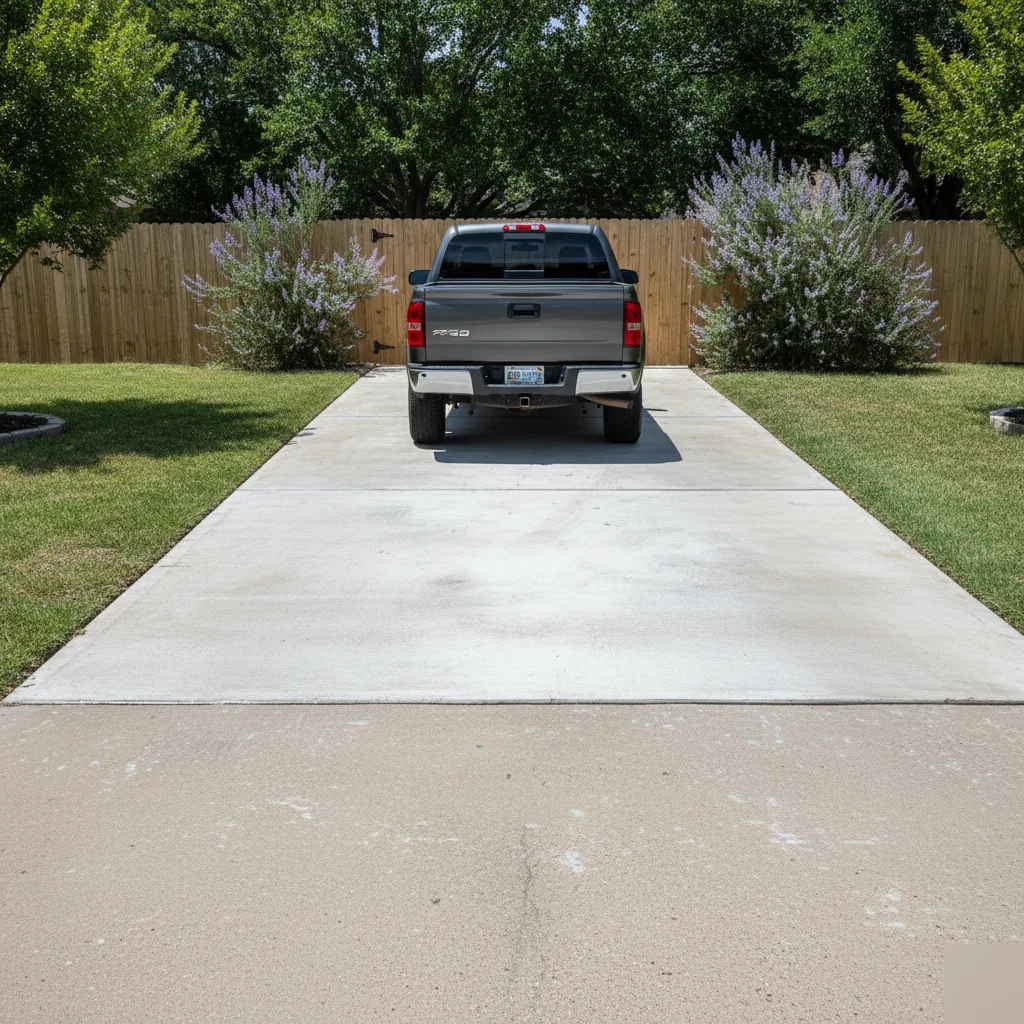 Repaired concrete driveway, finished result in Austin