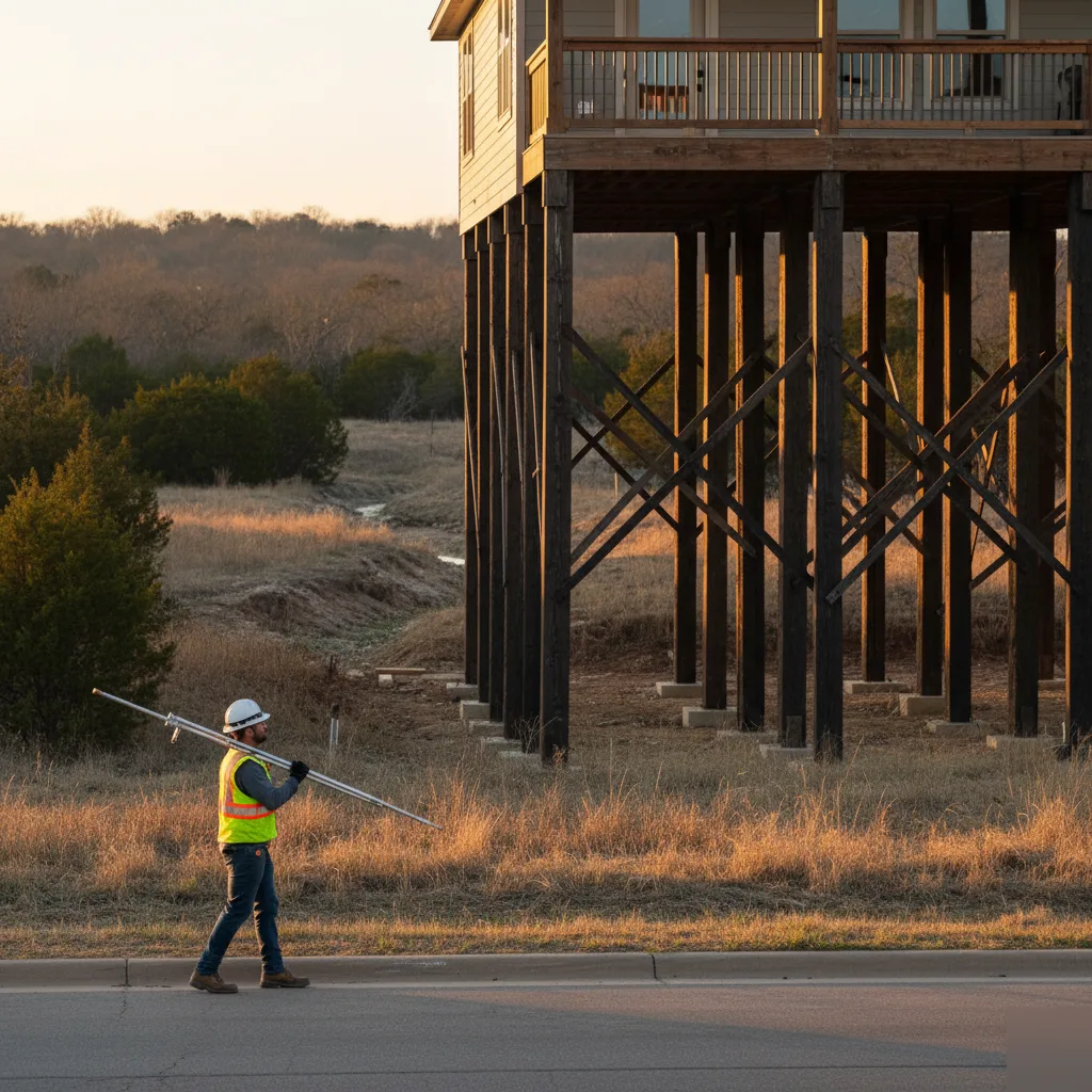 Survey of a flood-zone elevated piling home near an Austin creek