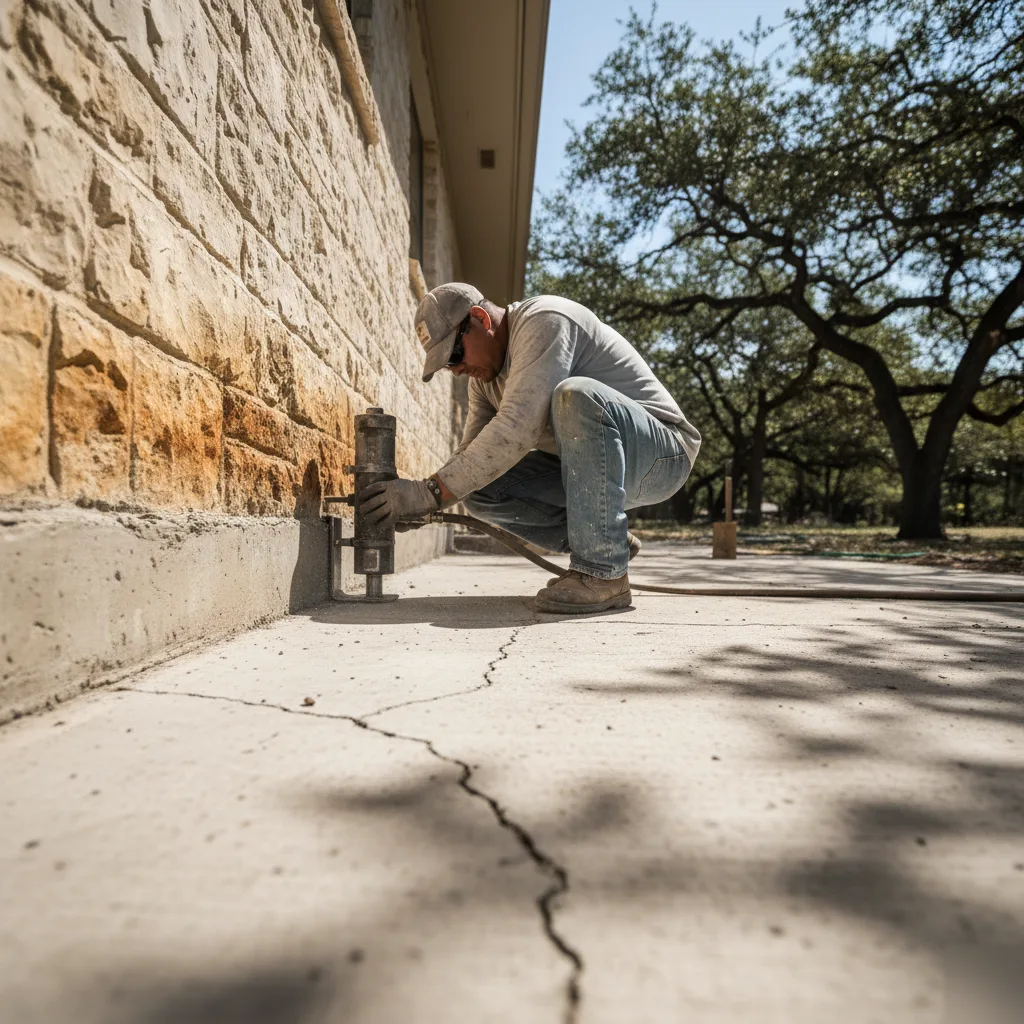 Foundation repair with a hydraulic pier on an Austin slab