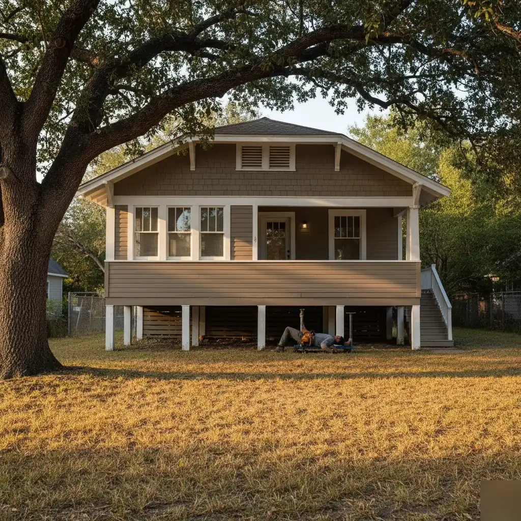 Pier and beam foundation repair on an Austin bungalow exterior