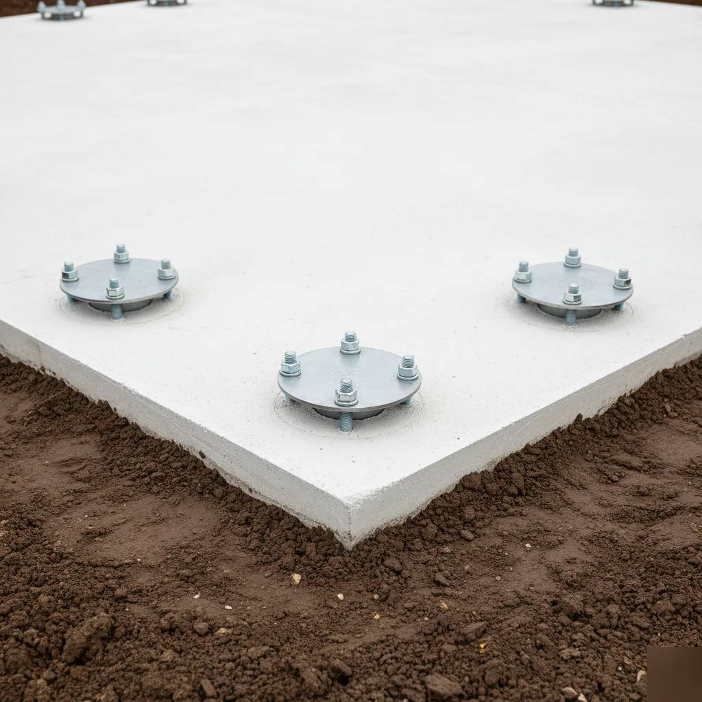 Completed slab pier installation along an Austin foundation perimeter
