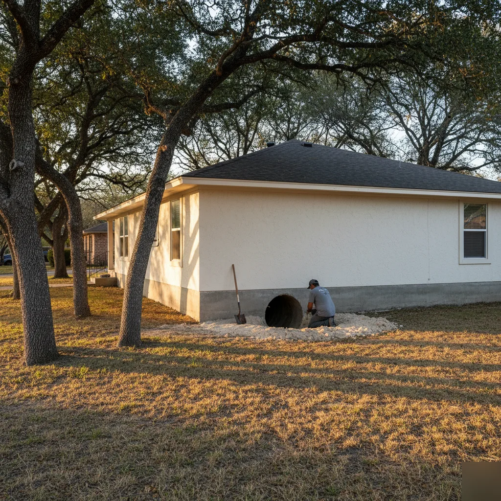 Tunneling at an Austin slab home in a live oak neighborhood