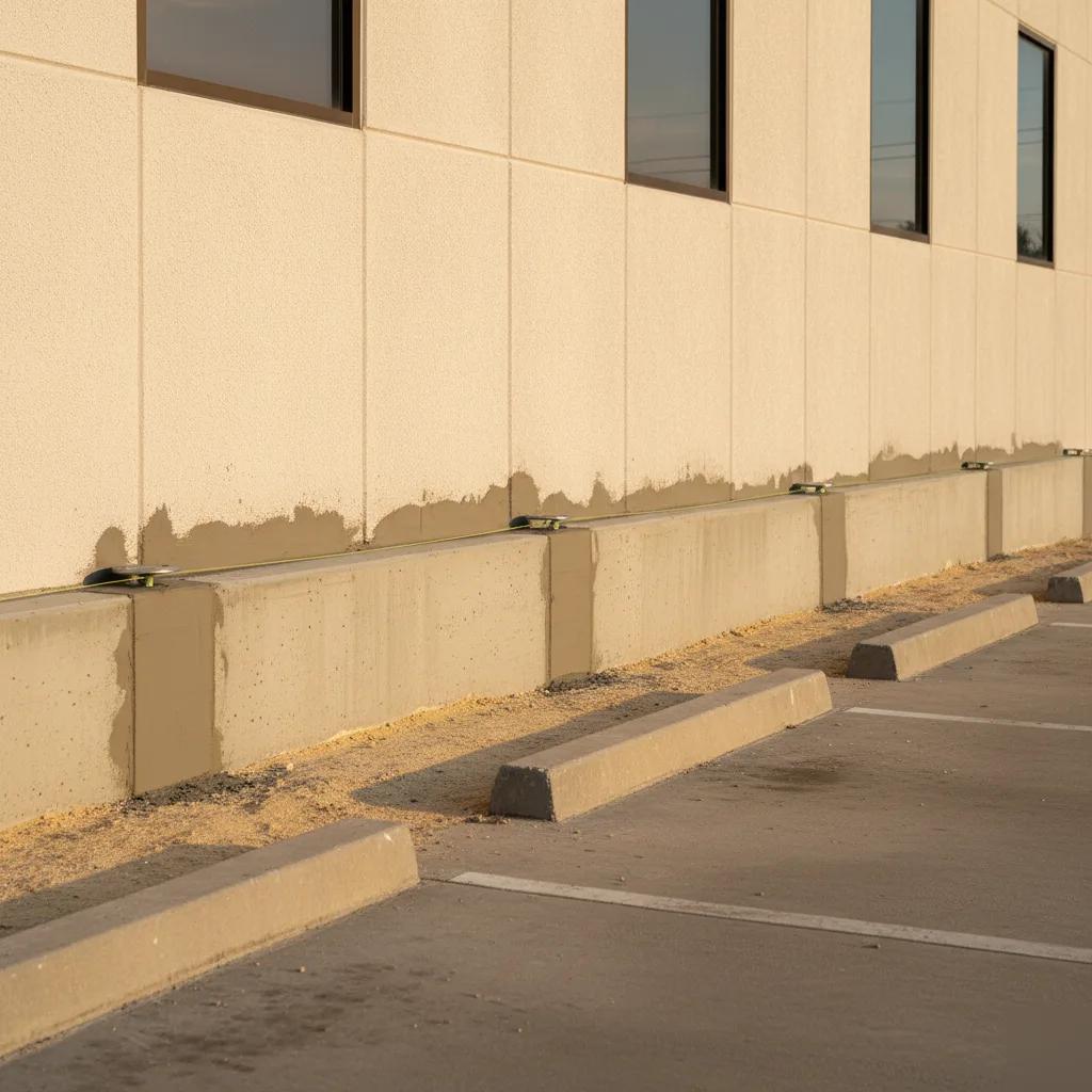 Completed push pier installation for commercial foundation repair in San Antonio
