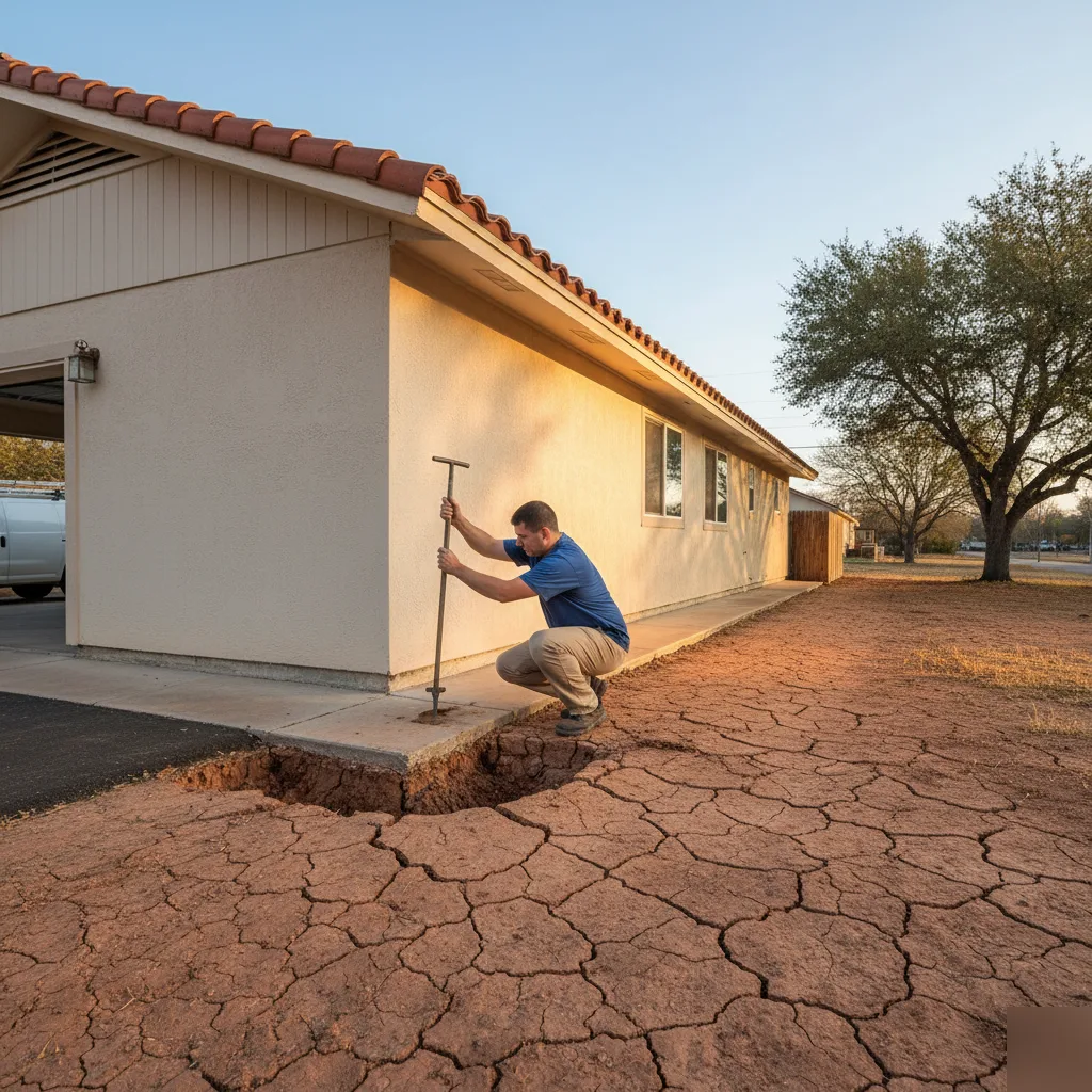 Slab foundation clay soil assessment on a San Antonio home exterior