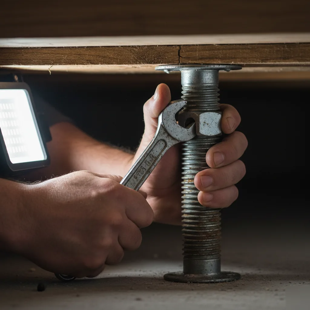 Adjustable steel crawl space support post with threaded adjustment in San Antonio