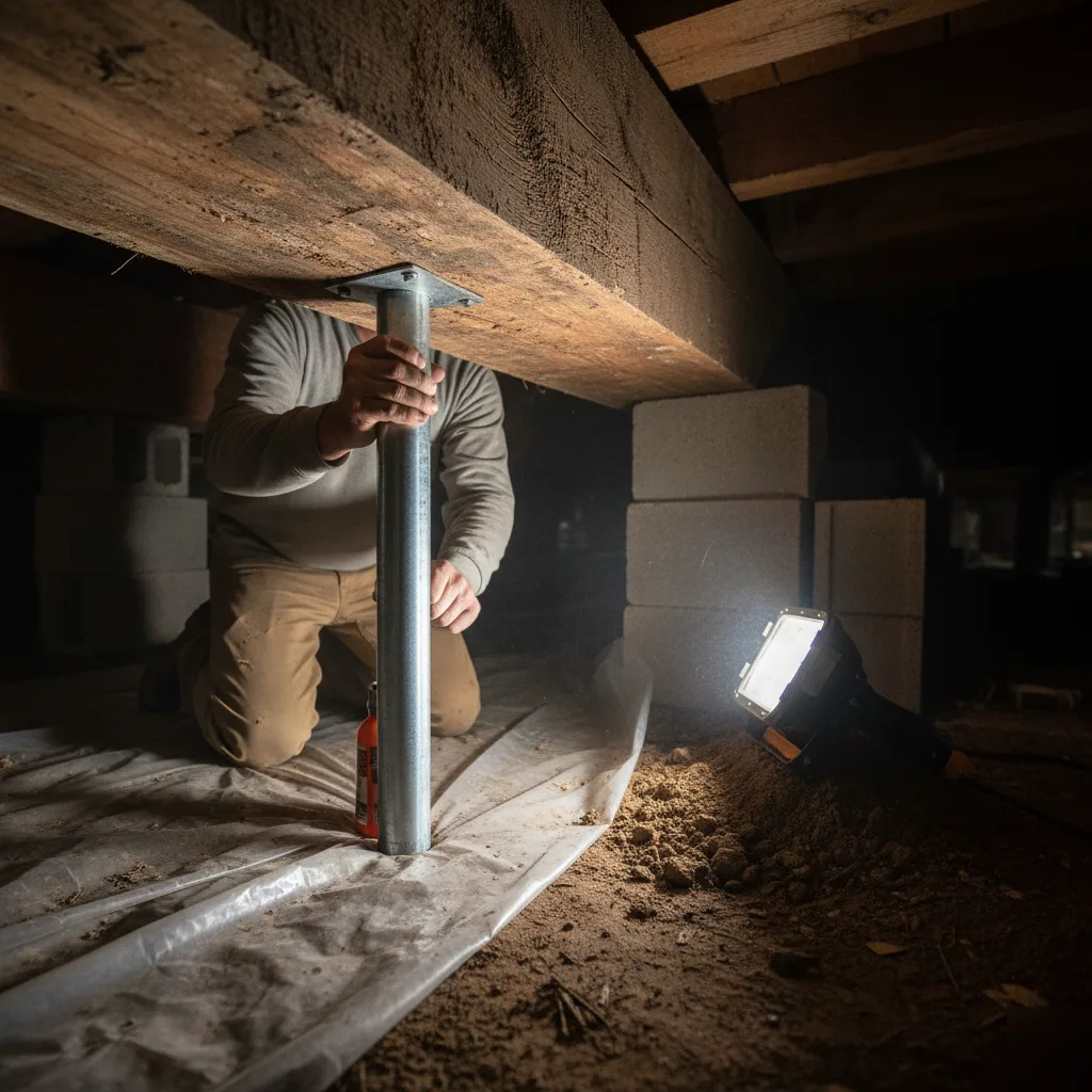 Crawl space support post installation in San Antonio