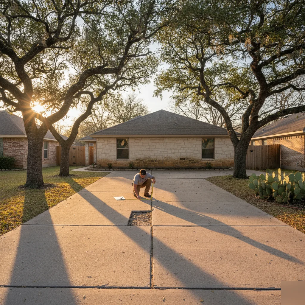 Driveway repair assessment at a San Antonio limestone home