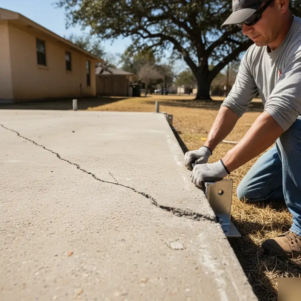 Pier bracket installed during slab foundation repair in San Antonio