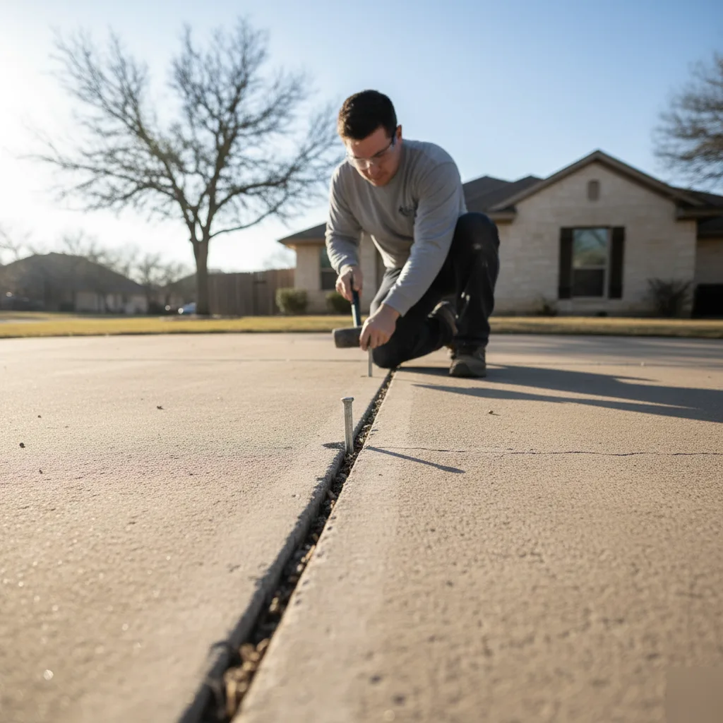 Polyurethane foam injection being applied to a sunken driveway in San Antonio