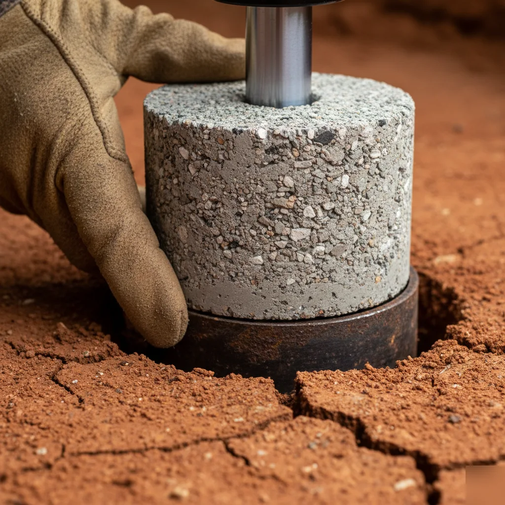 Pressed concrete piling cylinder with steel collar detail in San Antonio