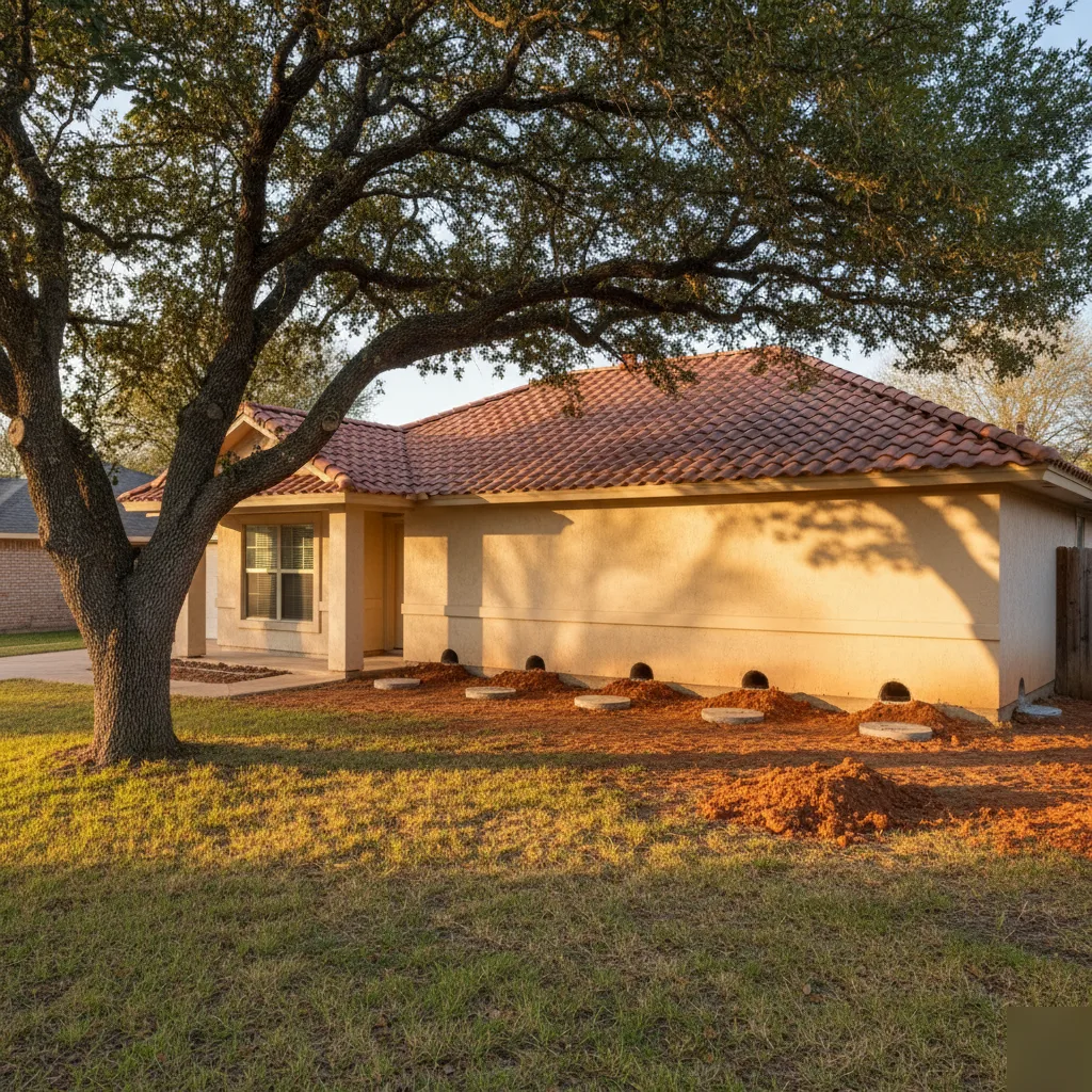 Perimeter pressed concrete piling installation on a San Antonio foundation