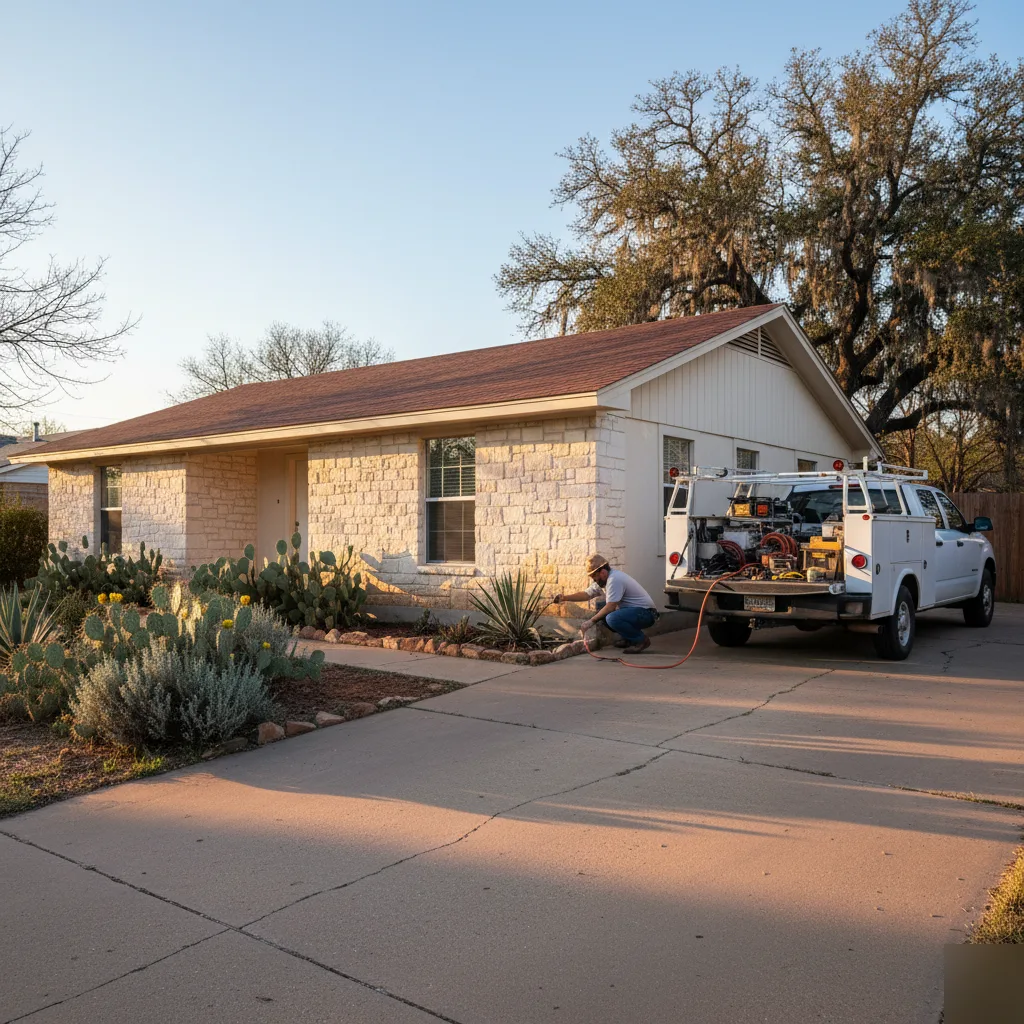 Slab foundation inspection at a limestone ranch home in San Antonio