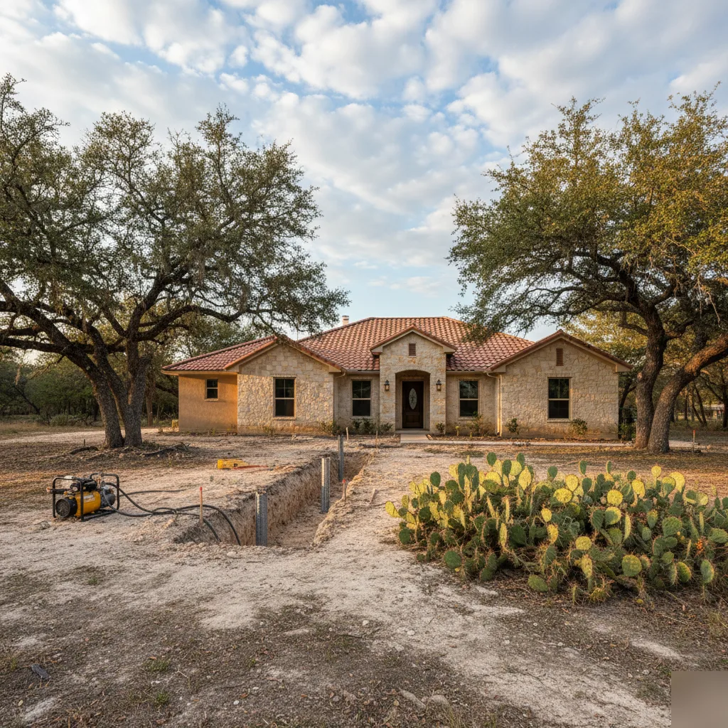 Steel push pier foundation repair site at a San Antonio limestone home